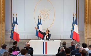 Emmanuel Macron le 25 avril 2019, lors de sa conférence de presse.