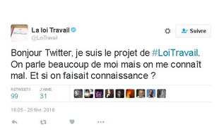 Premier tweet du compte @LoiTravail, le 25 février 2016.