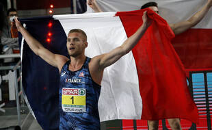 Kevin Mayer a décroché dimanche à Torun son deuxième titre de champion d'Europe de l'heptathlon à l'Euro en salle, le 7 mars 2021 en Pologne.