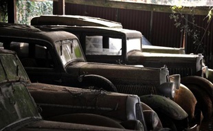 Des automobiles des années 30 aux années 70 découvertes dans une propriété de l'Ouest de la France, à Échiré, photo prise le 26 novembre 2014