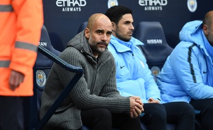 Pep Guardiola sur le banc de Manchester City, le 6 mai 2019.