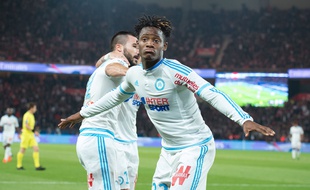 OM's player Michy Batshuayi celebrates his goal during the French L1 football match between PSG and Olympique de Marseille at the Parc des Princes in Paris, FRANCE-04/10/2015.
/NIVIERE_108NIV/Credit:NIVIERE/SIPA/1510050542