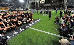 La Nouvelle-Zélande après sa victoire contre l'Australie lors du Rugby Championship, le 27 août 2017.