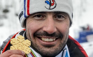 Jean-Baptiste Grange avec sa médaille d'or le 15 février 2015 à Beaver Creek au Colorado