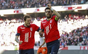 Les deux buteurs lillois contre Montpellier, Marco Basa et Nolan Roux.