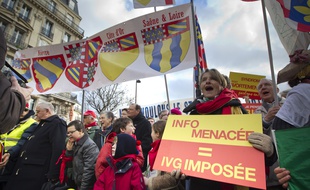 Le 19 janvier 2014. Le collectif La Marche pour la vie appelle a manifester a Paris, a la veille d'un debat a l'Assemblee nationale et encourage par la decision de l'Espagne de restreindre le droit a l'interruption volontaire de grossesse (IVG).