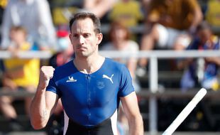 Renaud Lavillenie lors du meeting de Stockholm, en Suède, le 4 juillet 2021.