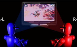 Ce moniteur 3D de Sony permet à deux joueurs de voir deux images simultanées différentes grâce aux lunettes actives.