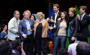 Eva Joly, lors de son dernier meeting de campagne, le 18 avril 2012, à Paris.