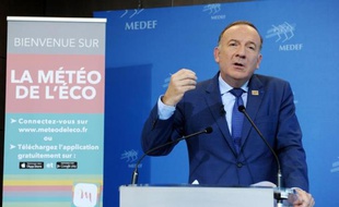 Le patron du Medef, Pierre Gattaz, lors de sa conférence de presse du 14 octobre 2014 à Paris