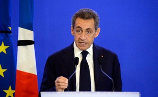 L'ancien président Nicolas Sarkozy lors de son discours au siège des Républicains, le 14 novembre 2015 à Paris