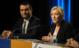 Florian Philippot, vice-président du FN, et Marine Le Pen, présidente du FN, le 9 mars 2015 à Metz.