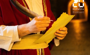 Illustration d'une personne en costume tenant un papier et une plume
