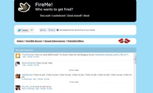 L'interface du site «Fire Me!» qui répertorie tous les tweets haineux se rapportant à l'emploi.