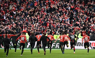 Les joueurs rennais vont fêter le titre avec leurs supporters au Stade de France, le 28 avril 2019.