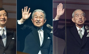 Le prince et futur empereur Naruhito (2011), son père l'empereur Akihito (2019) et son grand-père Hirohito (1986).