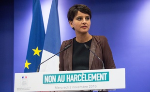 Najat Vallaud Belkacem, ministre de lEducation Nationale, de l'enseignement supérieur et de la recherche donne une conférence de presse afin de présenter la 2eme journée «Non au harcèlement»