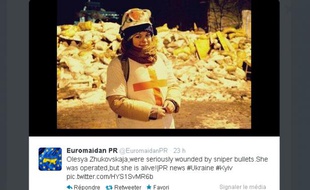 Une photo de la manifestante ukrainienne Olesya Zhukovskaya, publiée sur le compte Twitter EurMaidan des manifestants, le 20 février 2014.