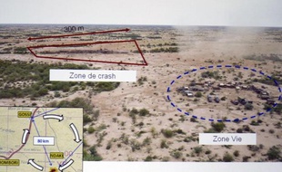 Document présenté le 28 juillet 2014 à la presse à Paris et montrant une vue aérienne du site du crash de l'avion d'Air Algeria