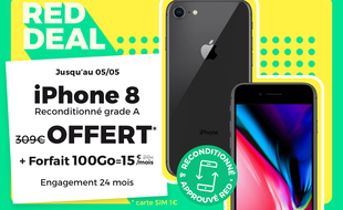 Profitez de l'offre iPhone 8 reconditionné offert avec le forfait 100 Go par RED by SFR