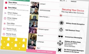 Trois services permettant d'échanger des fichiers éphémères: Snapchat, Meatspace et Wickr.