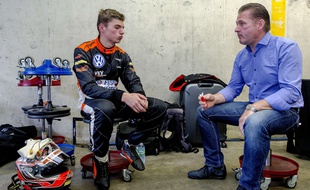 (FILES) A file picture taken on July 6, 2014, shows Dutch racing driver Max Verstappen (L), speaking with his father and former F1 driver Jos Verstappen prior to the Zandvoort Masters of Formula 3 in Zandvoort, The Netherlands. Sixteen-year-old Max Verstappen will become the youngest driver in Formula One history next season after being unveiled as Toro Rosso's new signing. AFP PHOTO / ANP / SANDER KONING **netherlands out**