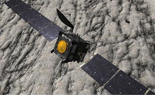 La sonde spatiale Rosetta au dessus de la comète Churyumov-Gerasimenko.