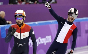 Thibaut Fauconnet sur le short track lors des JO de Pyeongchang, le 10 février 2018.