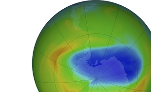 Image illustrant un trou dans la couche d'ozone au-dessus de l'Antarctique le 20 octobre 2019.