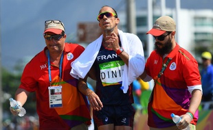Yohann Diniz à l'arrivée du 50 km marche des JO de Rio, le 19 août 2016.