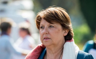 Martine Aubry, maire PS de Lille, le 13 septembre 2014 à Lomme, dans le nord de la France, lors d'un meeting du Parti Socialiste