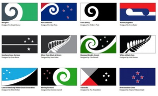 Une douzaine de motifs proposés pour le nouveau drapeau de la Nouvelle-Zélande.