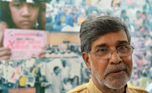L'indien Kailash Satyarthi chez lui à New Delhi, après l'annonce de son Prix Nobel de la Paix conjoint avec la Pakistanaise Malala Yousafzai, le 10 octobre 2014