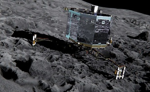 Vue d'artiste du robot Philae posé sur la comète Tchouri.
