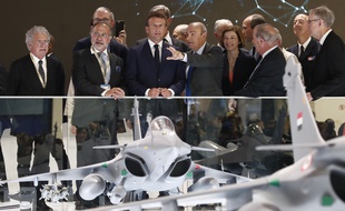 Emmanuel Macron a assisté au dévoilement d'une maquette esquissant les possibles traits du futur chasseur (NGF, Next Generation Fighter), au 53e salon du Bourget le lundi 17 juin 2019.