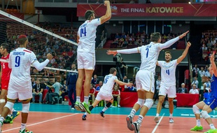 Les Volleyeurs français après leur victoire face à l'Iran, le 18 septembre 2014