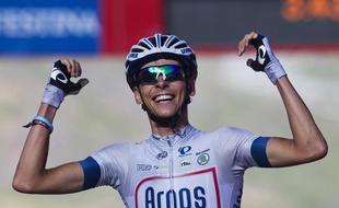 Le cycliste d'Argos Warren Barguil, lors de sa victoire d'étape sur le Tour d'Espagne, le 9 septembre 2013.