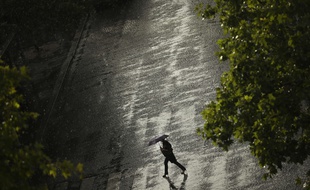 Une passante sous un parapluie à Paris.