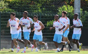 Les joueurs olympiens à l'entraînement, le 17 août 2012 à Marseille.