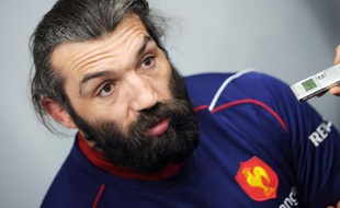Sébastien Chabal lors d'une conférence de presse, le 22 février 2011 à Marcoussis.