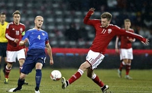 Grâce à un triplé, Nicklas Bendtner a permis au Danemark de l'emporter contre les Etats-Unis (3-2), le 25 mars 2015.