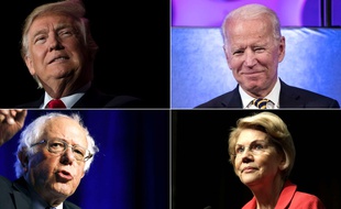 Donald Trump face aux démocrates Joe Biden, Bernie Sanders et Elizabeth Warren (photomontage).