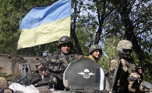 Patrouille de soldats ukrainiens dans la région de Donetsk le 4 septembre 2014.