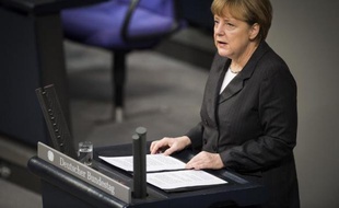 La Chancelière allemande Angela Merkel devant le Bundestag, le 15 janvier 2015 à Berlin