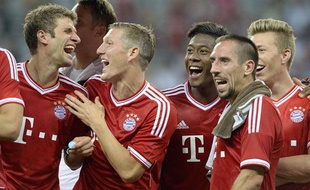 Les joueurs du Bayern Munich, dont Franck Ribéry, lors d'un match amical contre Manchester City, le 1er août 2013, à Munich.