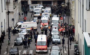La rue Nicolas-Appert, quelques minutes après l'attaque de Charlie Hebdo le 7 janvier 2015.