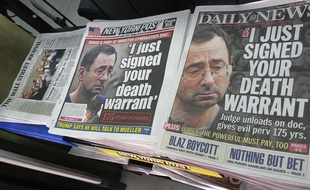 Les Unes des journaux américains au lendemain de la condamnation de Larry Nassar, l'ancien médecin de l'équipe de gymnastique des Etats-Unis, à une peine de 175 années d'emprisonnement.