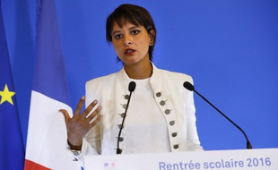 La ministre de l'Education Najat Vallaud-Belkacem, ce lundi lors de la conférence de presse sur la rentrée scolaire.