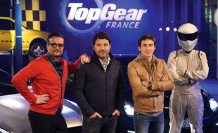 Le Tone, Philippe Lellouche, Bruce Jouanny et le Stig, 'équipe française de «Top Gear».
