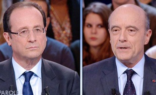 François Hollande et Alain Juppé lors de «Des paroles et des actes» le 26 janvier 2012, sur France 2.